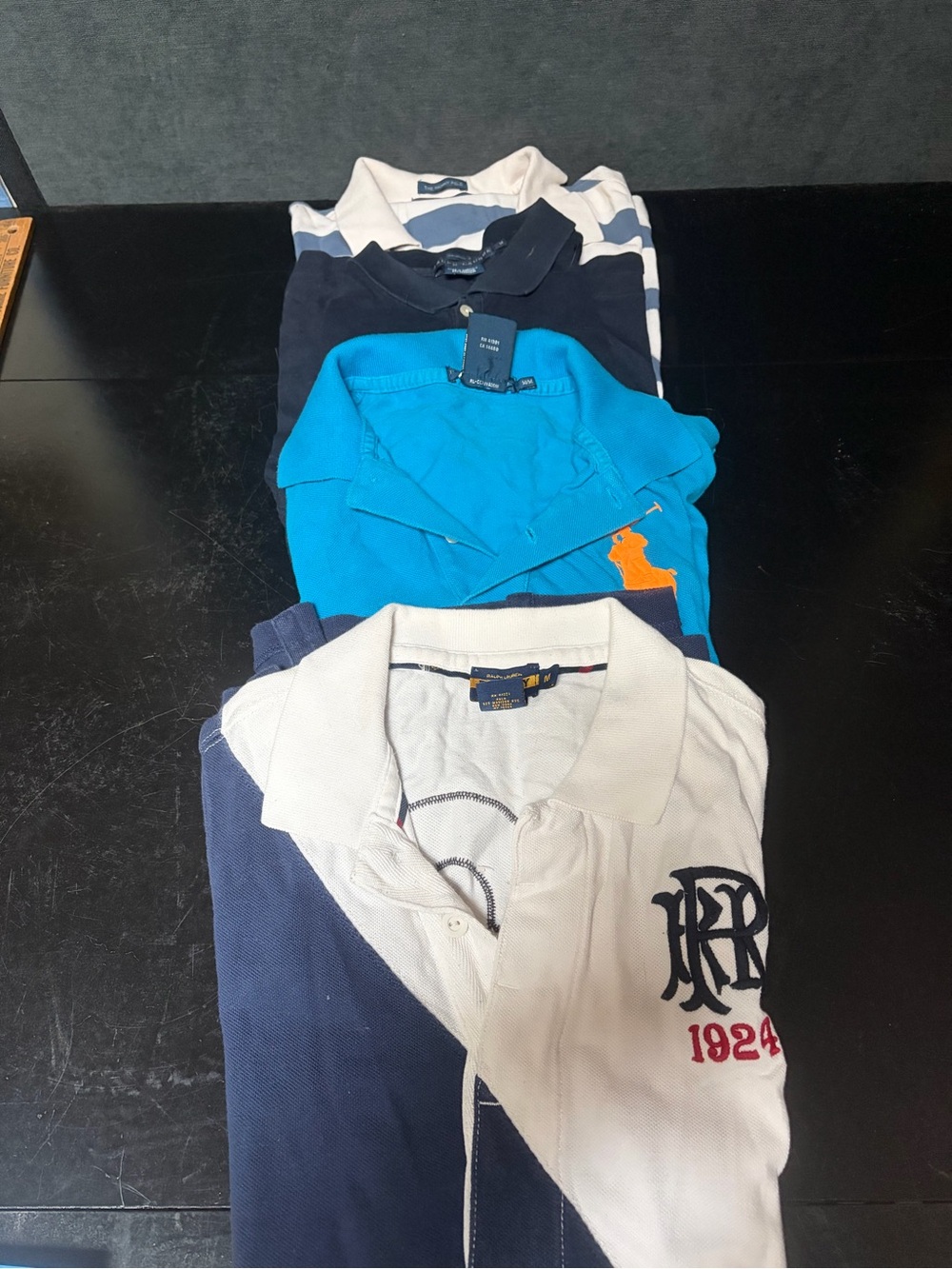 Ralph Lauren Blue Label Women’s Polo Stack — White, Navy & Bright Blue-4 shirts
